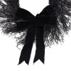 My Texas House Halloween Black Twig Wreath with Bow, 24"