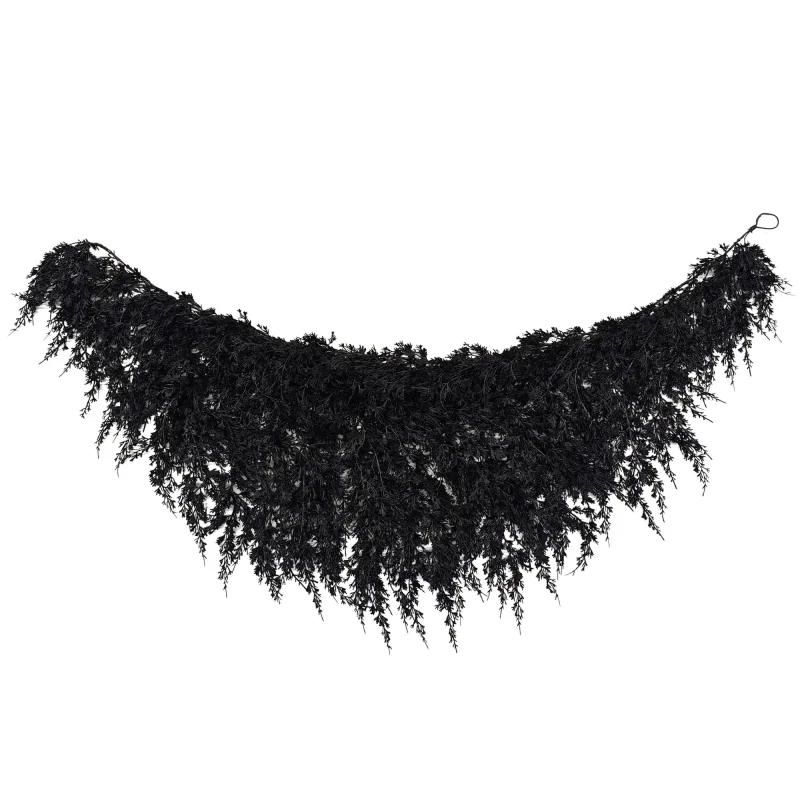 My Texas House Halloween Drapey Faux Cedar Garland, Black, 6'