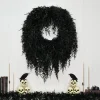 My Texas House Halloween Drapey Faux Cedar Wreath, Black, 24"
