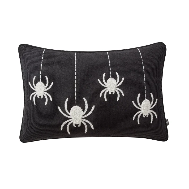 My Texas House Halloween Hanging Spiders Oblong Decorative Pillow, Black and Ivory, 14" x 20"