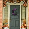 Myecovie Halloween Wreath for Front Door Halloween Moon Wreath with Mini Black Cat Grapevine Wreath Halloween Door Wreat