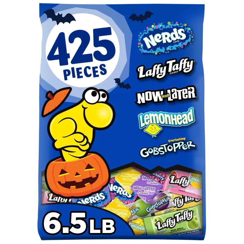 Nerds Classic Fun Halloween Trick-or-Treat Variety Bag, Laffy Taffy, Now and Later, Lemonhead, Gobstopper, and NERDS Ori