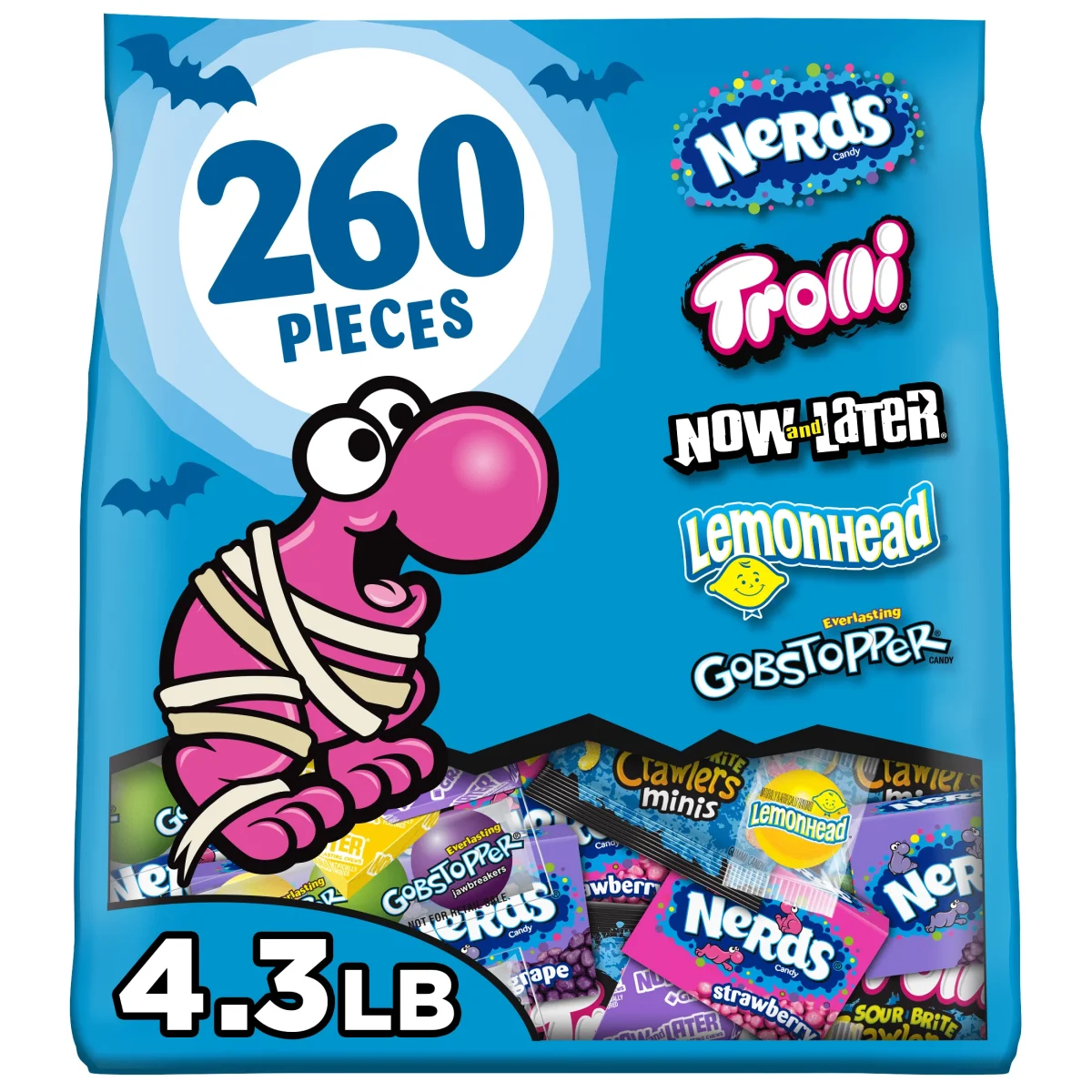 Nerds Classic Fun Halloween Trick-or-Treat Variety Bag, Trolli, Now and Later, Lemonhead, Gobstopper, and NERDS Original