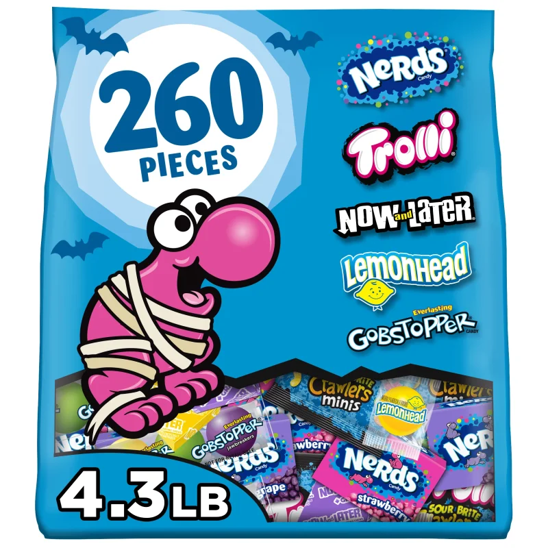 Nerds Classic Fun Halloween Trick-or-Treat Variety Bag, Trolli, Now and Later, Lemonhead, Gobstopper, and NERDS Original
