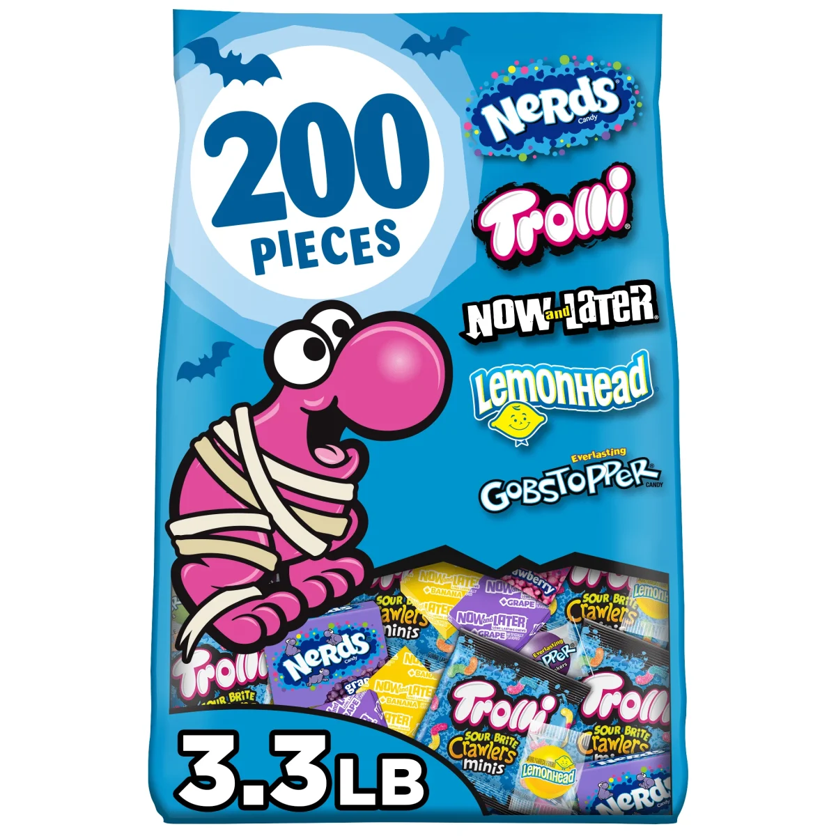 Nerds Classic Fun Halloween Trick-or-Treat Variety Bag, Trolli, Now and Later, Lemonhead, Gobstopper, and NERDS Original