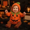 Newborn Infant Cute Jack-O-Lantern Costume Halloween Bodysuit and Striped Leggings Set Fall Holiday Fancy Dress Up Outfi