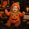 Newborn Infant Cute Jack-O-Lantern Costume Halloween Bodysuit and Striped Leggings Set Fall Holiday Fancy Dress Up Outfi