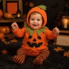 Newborn Infant Cute Jack-O-Lantern Costume Halloween Bodysuit and Striped Leggings Set Fall Holiday Fancy Dress Up Outfi