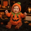 Newborn Infant Cute Jack-O-Lantern Costume Halloween Bodysuit and Striped Leggings Set Fall Holiday Fancy Dress Up Outfi