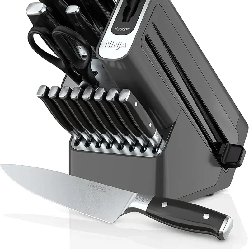 Ninja Foodi NeverDull 17 Piece Premium Knife System Block Set, Stainless Steel/Black - K32017