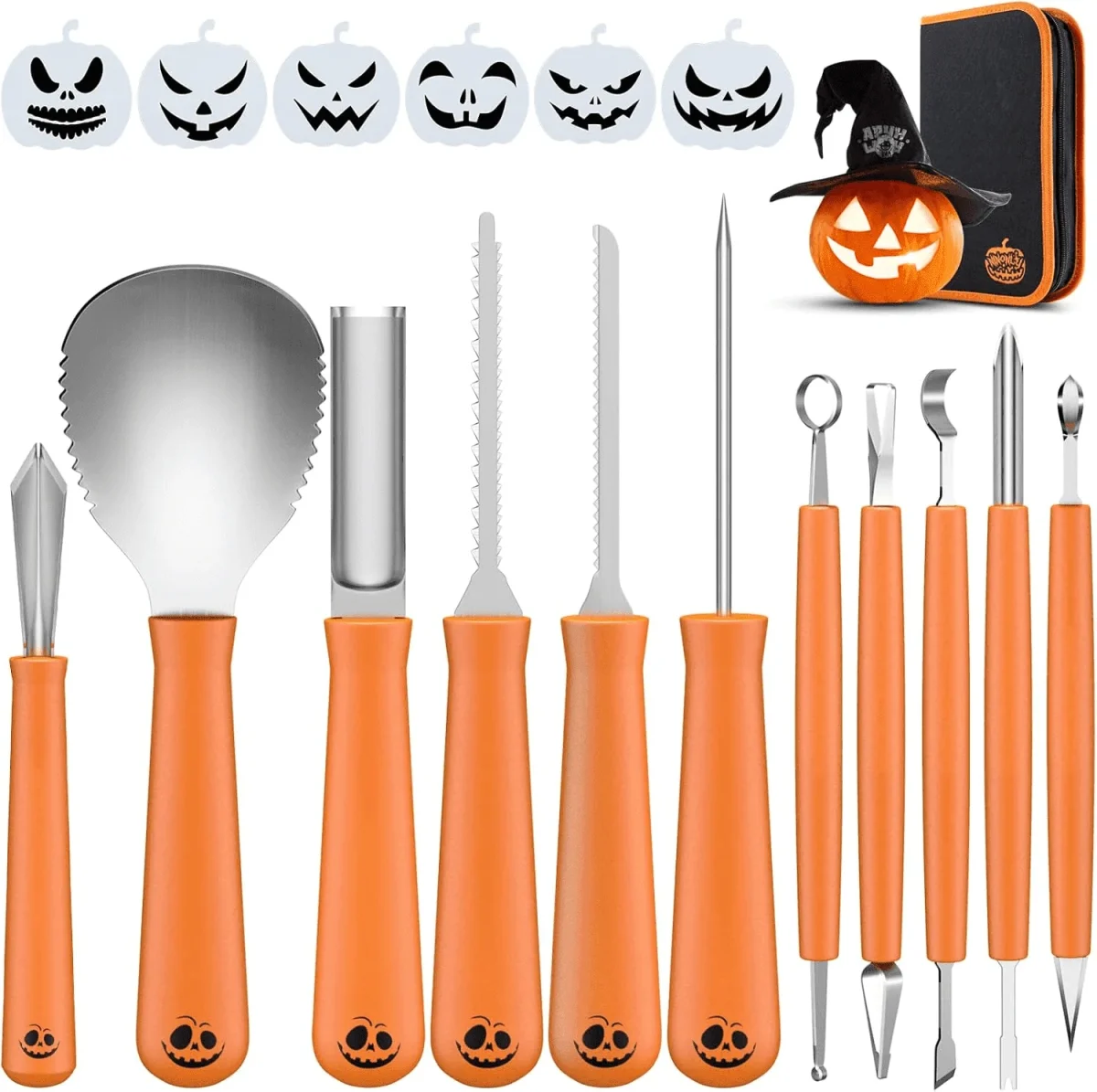 Ninonly Pumpkin Carving Kit,Professional 17Pcs Stainless Steel Pumpkin Knives Tool with Carrying Bag,for Pumpkin Jack-O-