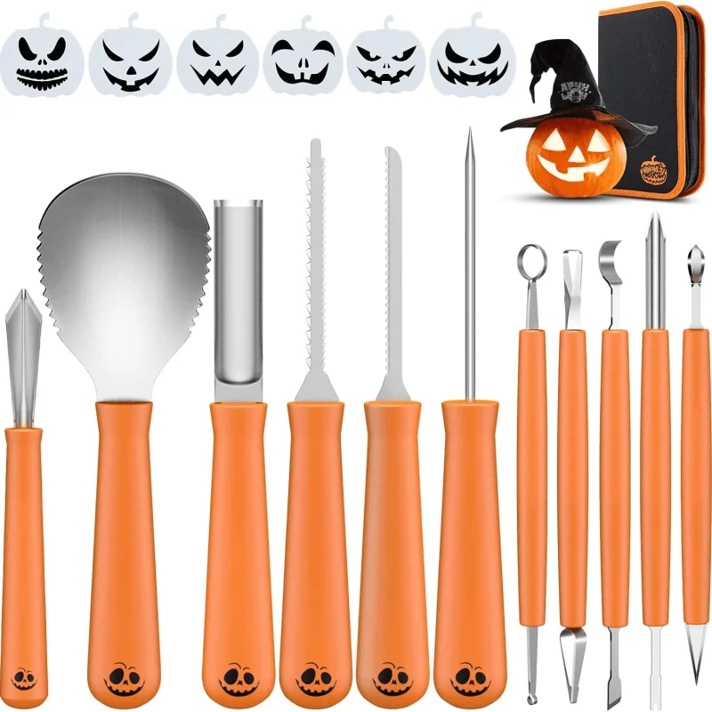 Ninonly Pumpkin Carving Kit,Professional 17Pcs Stainless Steel Pumpkin Knives Tool with Carrying Bag,for Pumpkin Jack-O-