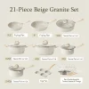 Nonstick Granite Kitchen Cookware Set, 21-Piece, Beige, Induction