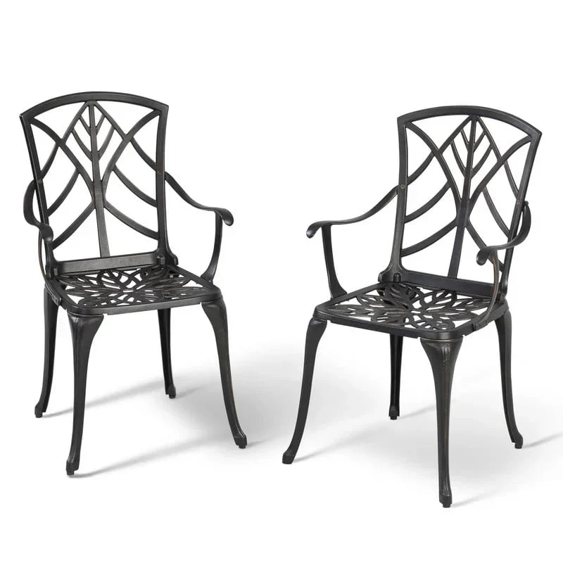 NUU GARDEN Cast Aluminum Outdoor Patio Bistro Dining Chairs, Set Of 2, Black With Gold-Painted Edge