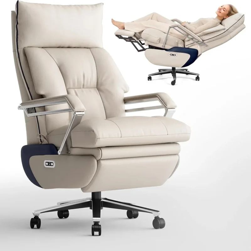 OKUP Executive Office Chair With 2 Motors, Footrest, 190 Kg Capacity, Beige - M80