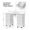 OmySalon Manicure Table Nail Desk With Electric Dust Collector, 4 Drawers, 3-Layer Cabinet
