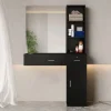 OmySalon Wall Mount Salon Station With Mirror, 1 Storage Cabinet, 2 Drawers And 3-Tier Shelf - Black