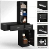 OmySalon Wall Mount Salon Station With Mirror, 1 Storage Cabinet, 2 Drawers And 3-Tier Shelf - Black
