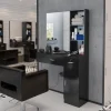 OmySalon Wall Mount Salon Station With Mirror, 1 Storage Cabinet, 2 Drawers And 3-Tier Shelf - Black