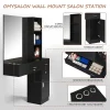 OmySalon Wall Mount Salon Station With Mirror, 1 Storage Cabinet, 2 Drawers And 3-Tier Shelf - Black