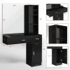 OmySalon Wall Mount Salon Station With Mirror, 1 Storage Cabinet, 2 Drawers And 3-Tier Shelf - Black