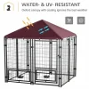 Outdoor Dog Kennel With Rotating Bowl Holders, 5 ft x 5 ft x 5 ft, Black And Red