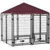 Outdoor Dog Kennel With Rotating Bowl Holders, 5 ft x 5 ft x 5 ft, Black And Red