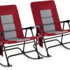 Oversized Folding Rocking Chair With Padded Seat, Metal Frame And Side Pocket