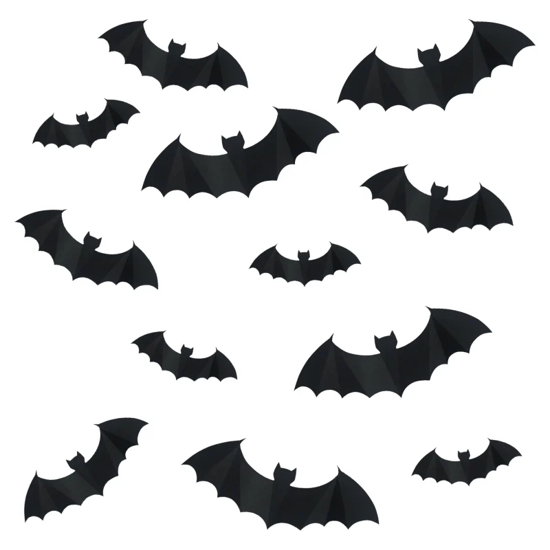 Paper Bat Wall Creatures Decoration, Black, 12 Pieces, Halloween by Way To Celebrate
