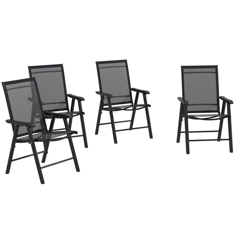 Patio Folding Stackable Outdoor Sling Chairs, 4 Count, Black - 22.87in L x 25.15in W x 37in H