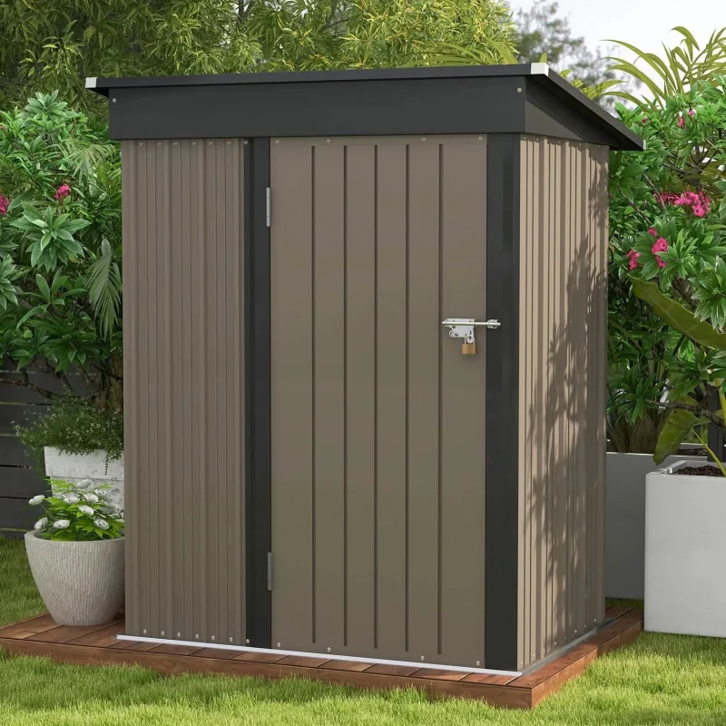 Patiowell Outdoor Storage Shed 5x3 FT Galvanized Steel Coffee Brown