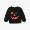 PatPat Halloween Clothes Toddler Boys Girls Sweatshirts Hoodies Pumpkin Face Kids Pullover Long Sleeve Graphic Tees