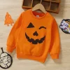 PatPat Halloween Clothes Toddler Boys Girls Sweatshirts Hoodies Pumpkin Face Kids Pullover Long Sleeve Graphic Tees