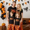 PatPat Halloween Pajamas Kids Holiday Pjs Family Matching Letter & Bat Print Short Sleeve Sleepwear Sets for Women Girls