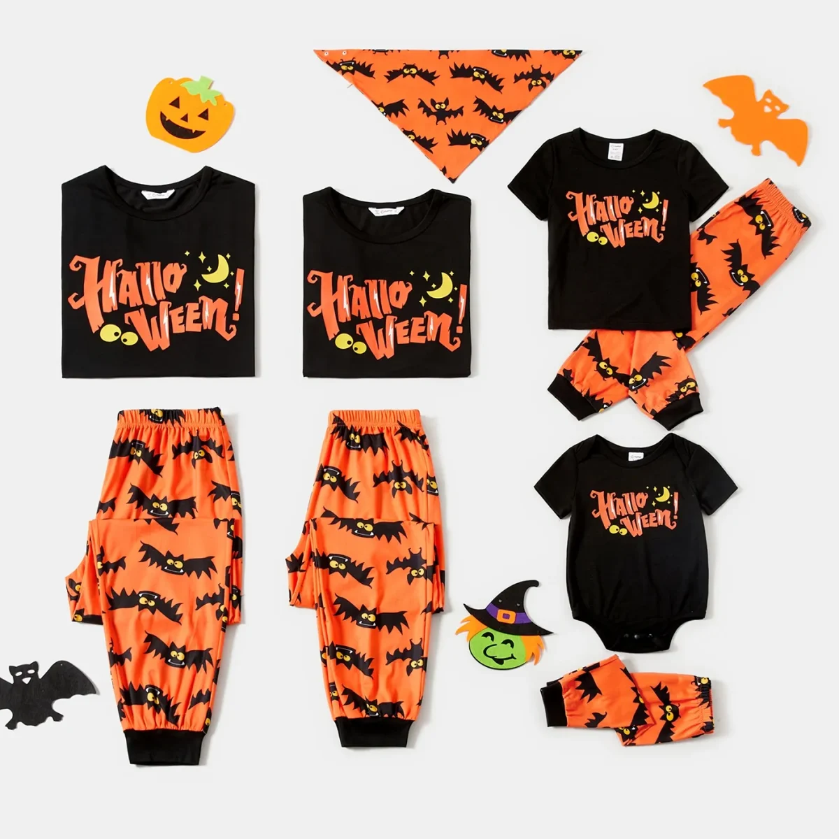 PatPat Halloween Pajamas Kids Holiday Pjs Family Matching Letter & Bat Print Short Sleeve Sleepwear Sets for Women Girls