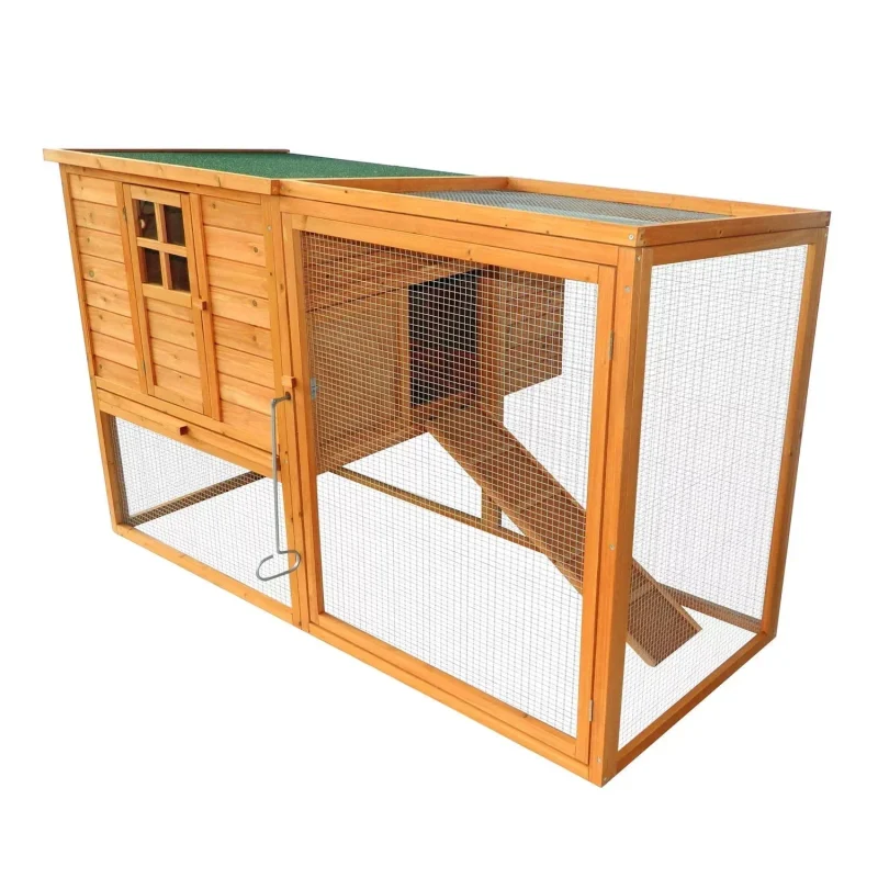 PawHut 64in Large Wooden Chicken Coop Kit With Outdoor Run And Nesting Box
