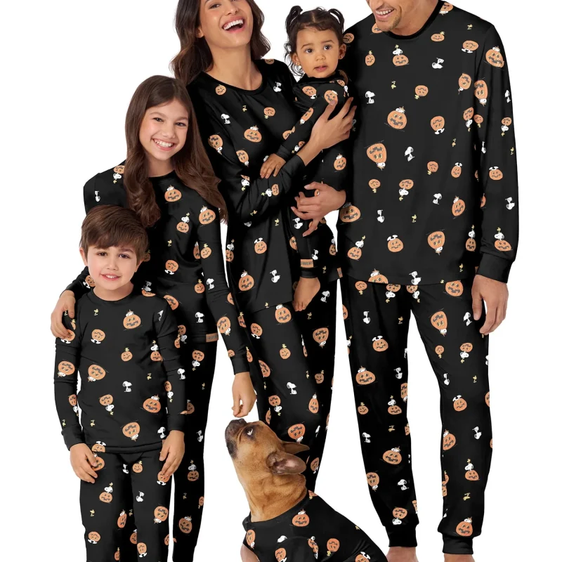 Peanuts Halloween Women’s Snoopy Matching Family Sleepwear Long Sleeve Top and Pants Pajama Set, 2 Piece