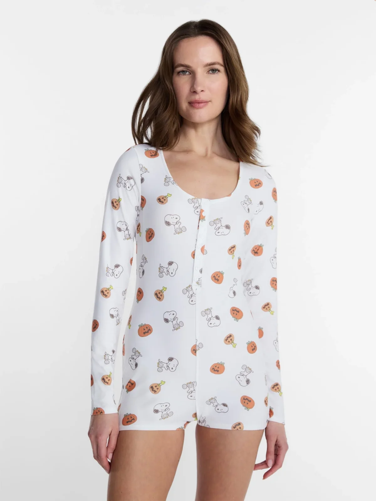 Peanuts Snoopy Women's and Women's Plus Pumpkin One Piece Sleep Romper