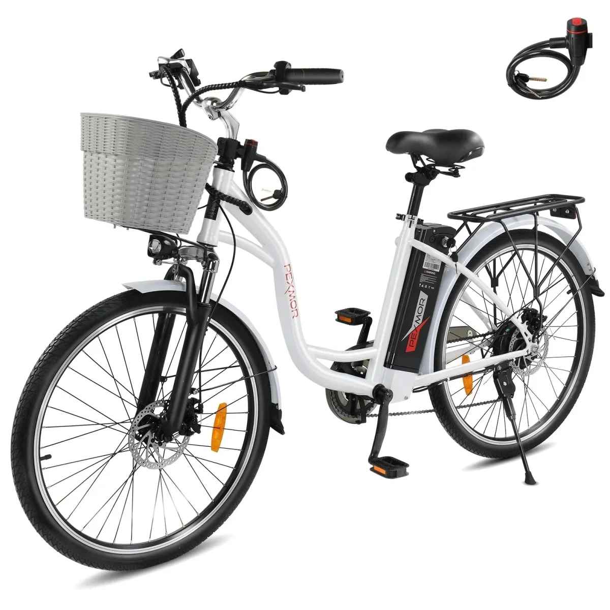 PEXMOR Adult Electric Bike 350W Peak 500W 36V 12.5AH 26in Cruiser