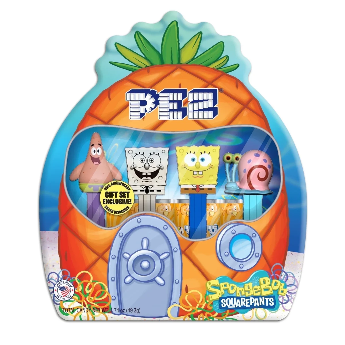 PEZ Spongebob Gift Set, Four Dispensers and Six Candy Refills in Collectible Tin