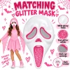 Pink Glitter Ghost Halloween Costume for Girls, Hooded Cosplay Dress with Mask, Spooky Horror Party Outfit