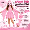 Pink Glitter Ghost Halloween Costume for Girls, Hooded Cosplay Dress with Mask, Spooky Horror Party Outfit