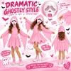 Pink Glitter Ghost Halloween Costume for Girls, Hooded Cosplay Dress with Mask, Spooky Horror Party Outfit