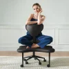 Pinmoco Ergonomic Cross-Legged Swivel Chair, Adjustable Height, Teddy Fabric, Off White