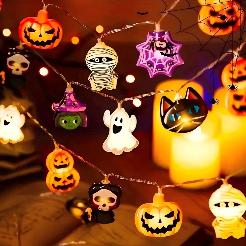 PMMIPNW Halloween LED Fairy String Lights 20LED - Spooky Pumpkin, Witch, Mummy & Cat, 8 Modes with Timer, Designs for Pa