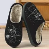 PMVFHDE Halloween Fuzzy Winter Ons Witch Print Flat Indoor Footwear For Home Sole Warm Comfortable Women’s Shoes Black -