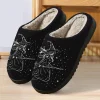 PMVFHDE Halloween Fuzzy Winter Ons Witch Print Flat Indoor Footwear For Home Sole Warm Comfortable Women’s Shoes Black -