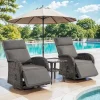 Pocassy 3-Piece Outdoor Recliner Set With Side Tables And Grey Cushions
