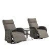Pocassy 3-Piece Outdoor Recliner Set With Side Tables And Grey Cushions