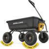 Poly Dump Garden Cart With No-Flat Tires And Serrated Shovel, 7 Cubic Feet, 1,200 lb Capacity, Black